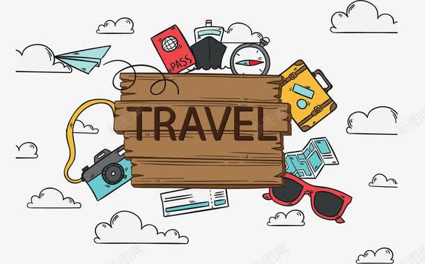 手绘卡通旅游季海报矢量图ai免抠素材_新图网 https://ixintu.com 卡通花纹 旅游 旅游季 旅游时节 矢量png 矢量图