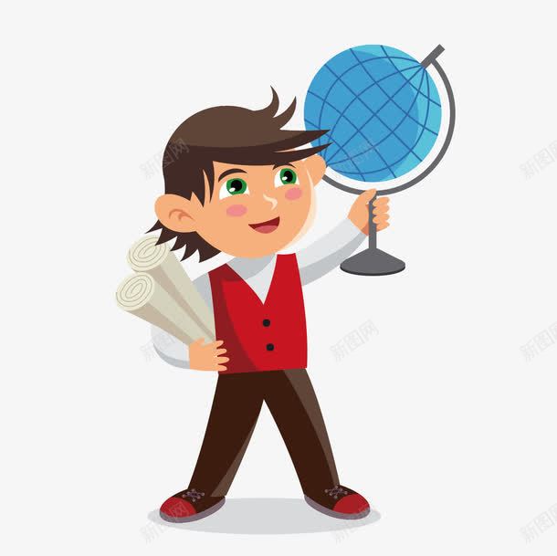 拿着地球的男孩png免抠素材_新图网 https://ixintu.com 卡通 地球 男孩