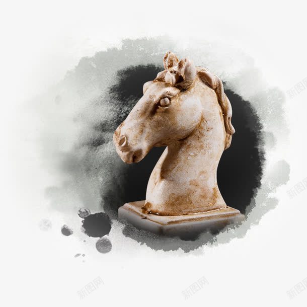 水墨马头png免抠素材_新图网 https://ixintu.com 毛笔马 水墨 马 马头 马雕塑