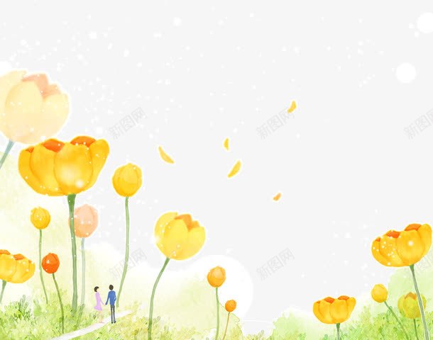 手绘花朵小情侣png免抠素材_新图网 https://ixintu.com 小情侣 手绘 花朵