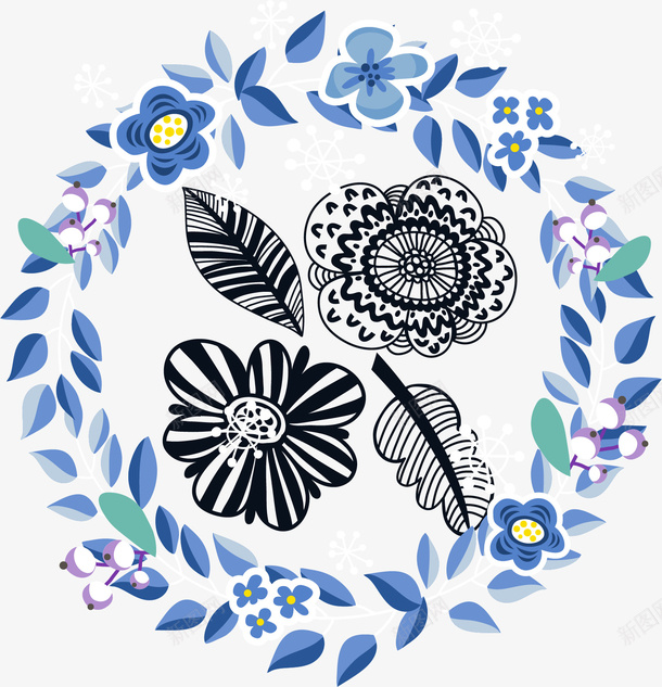 手绘装饰元素矢量图图标ai_新图网 https://ixintu.com 图标 小鸟 手绘 时尚 花朵 花环 矢量图
