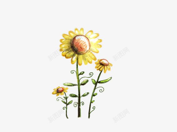 手绘太阳花png免抠素材_新图网 https://ixintu.com 太阳花 手绘太阳花 绿色 黄色