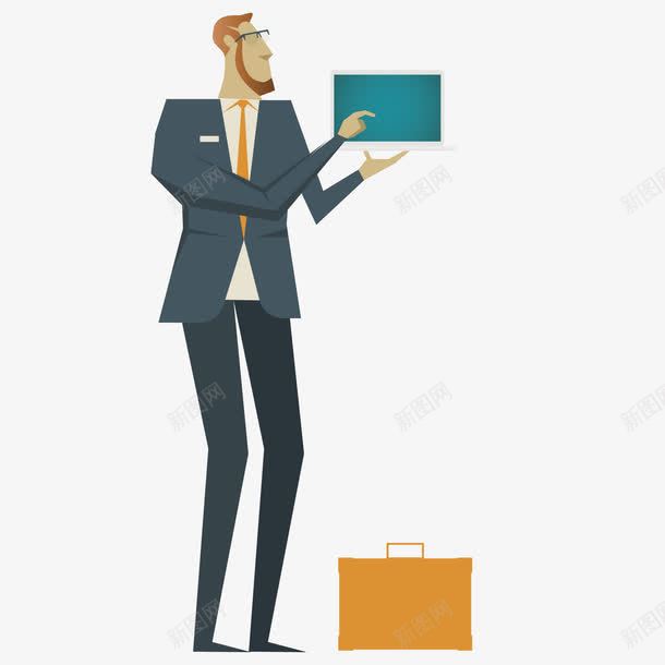 拿着电脑的职员png免抠素材_新图网 https://ixintu.com 卡通 电脑 职员