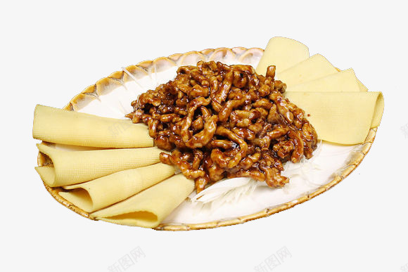 肉丝卷豆皮png免抠素材_新图网 https://ixintu.com 京酱肉丝 传统美食 摄影 牛肉丝 肉丝 餐饮美食