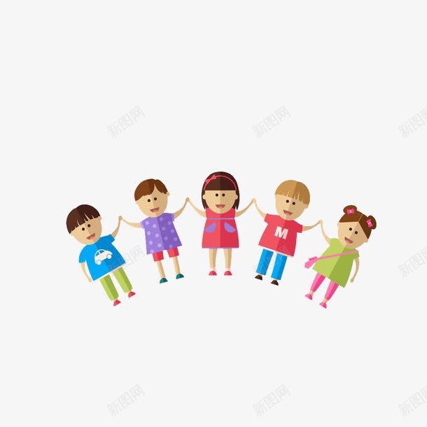 扁平化拉手儿童png免抠素材_新图网 https://ixintu.com 人物 太阳 女孩 扁平化 男孩