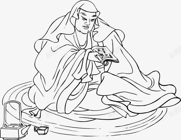 白描人物png免抠素材_新图网 https://ixintu.com 中国风 人物 古典 看书