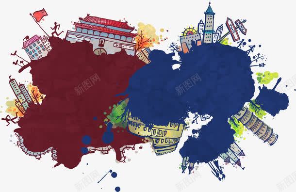 世界地标手绘png免抠素材_新图网 https://ixintu.com 世界 免费图片 地标 天安门 比萨斜塔