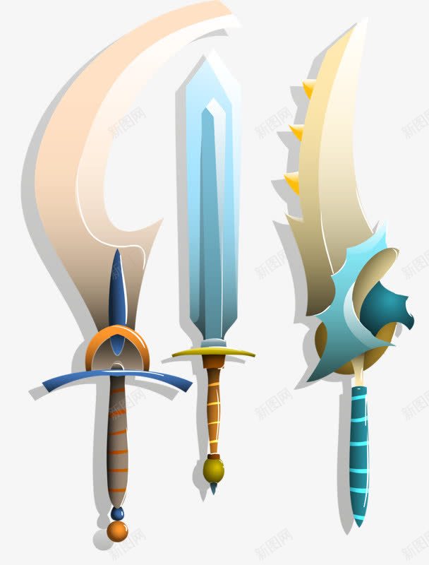 三把宝刀png免抠素材_新图网 https://ixintu.com 兵器 大刀 屠龙刀 手绘 武器