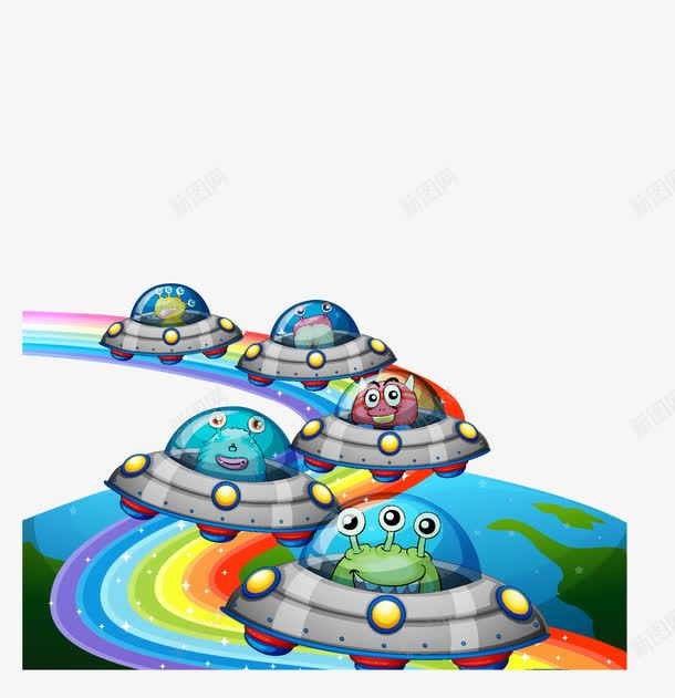 卡通外星飞碟png免抠素材_新图网 https://ixintu.com 卡通外星人 卡通飞碟 外星生物