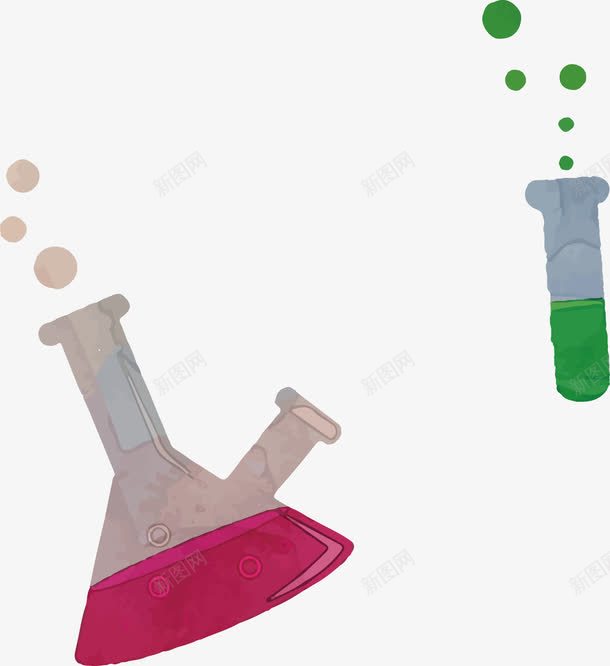 手绘化学试剂png免抠素材_新图网 https://ixintu.com 化学 彩色 手绘 烧瓶 试管