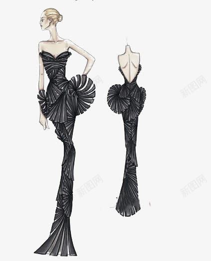 黑色晚礼服png免抠素材_新图网 https://ixintu.com 唯美 婚纱 插画