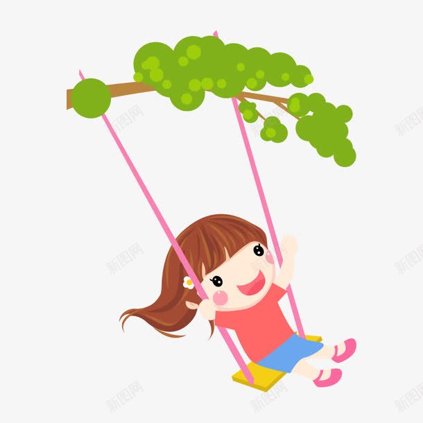 卡通人物插画png免抠素材_新图网 https://ixintu.com 人物 卡通 卡通人物 小女孩 插画 秋千