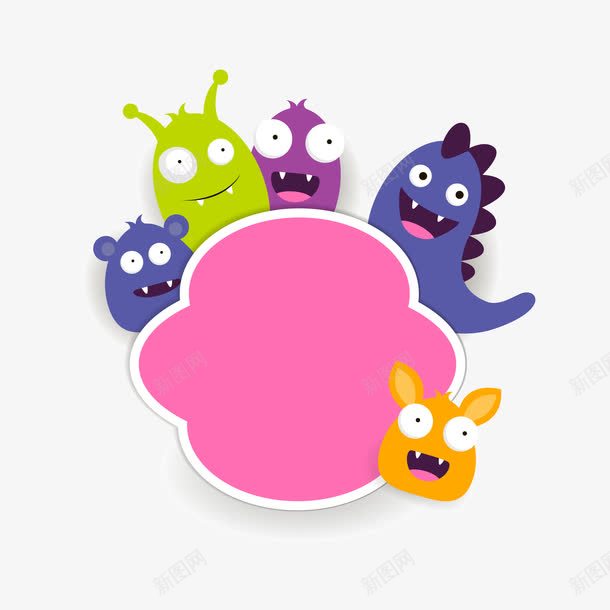 可爱怪兽标签png免抠素材_新图网 https://ixintu.com 卡通 可爱 怪兽 标签
