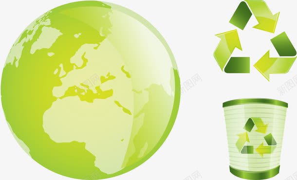 绿色环保回收png免抠素材_新图网 https://ixintu.com 3D效果 垃圾处理 垃圾桶 立体 绿色地球