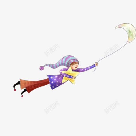 气球飞的女孩png免抠素材_新图网 https://ixintu.com 卡通 彩色 手绘 星星 装饰