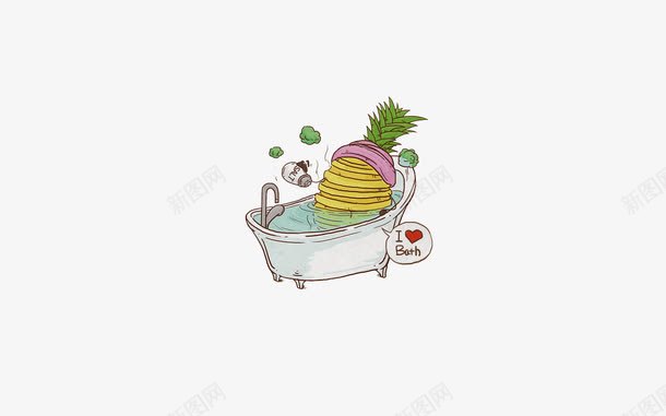 菠萝洗澡png免抠素材_新图网 https://ixintu.com 手绘 水果 洗澡 菠萝