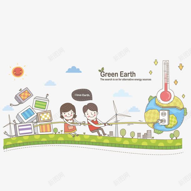 拉电线的卡通男女png免抠素材_新图网 https://ixintu.com 体温计 卡通 卡通男女 电线 男女