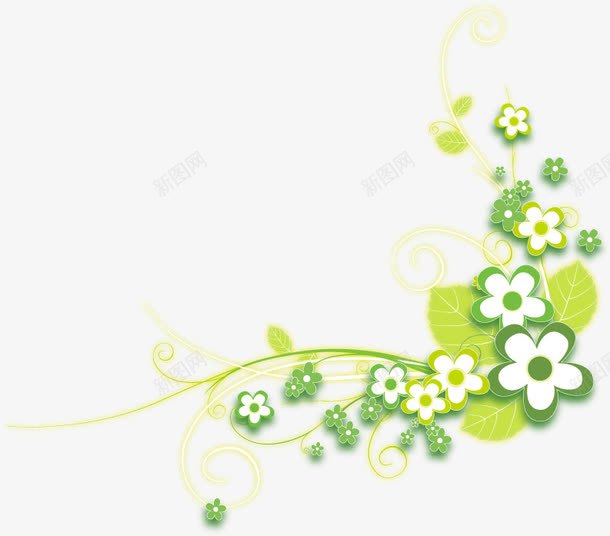 手绘绿色花朵树叶装饰png免抠素材_新图网 https://ixintu.com 树叶 绿色 花朵 装饰