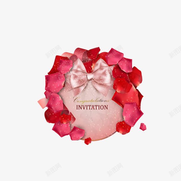 花瓣蝴蝶结邀请卡png免抠素材_新图网 https://ixintu.com 丝带 斜纹 背景 蝴蝶结