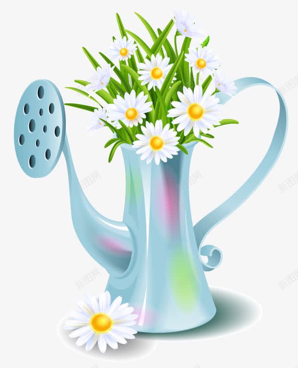 花洒壶与雏菊png免抠素材_新图网 https://ixintu.com 精美花洒壶与雏菊