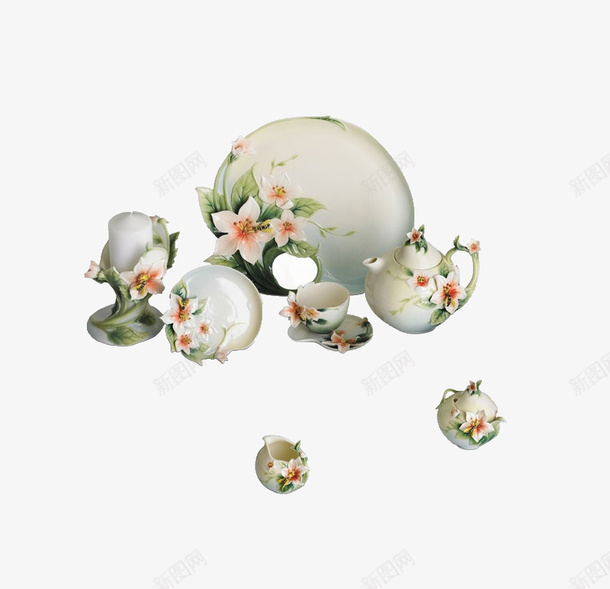 一套茶具psd免抠素材_新图网 https://ixintu.com 白色 精美 茶具 茶壶