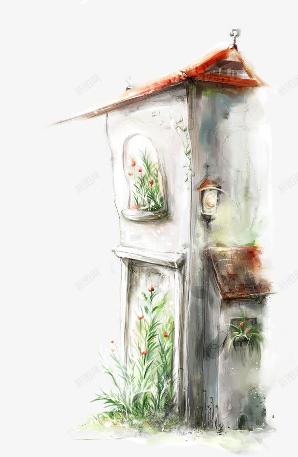 手绘粉色小房子植物png免抠素材_新图网 https://ixintu.com 房子 植物 粉色