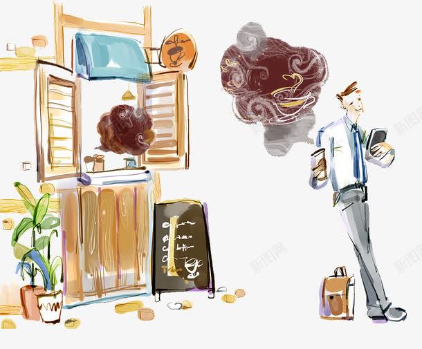 手绘插图喝咖啡的男士png免抠素材_新图网 https://ixintu.com 咖啡香气 商务男士 喝咖啡人物 手绘插图 男士喝咖啡