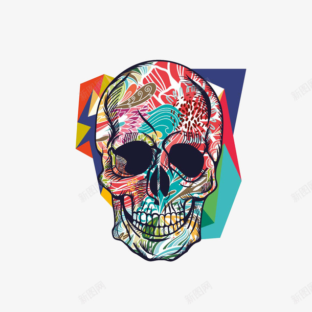 梦幻三角形骷髅插画png免抠素材_新图网 https://ixintu.com 骷髅 骷髅图案 骷髅花纹