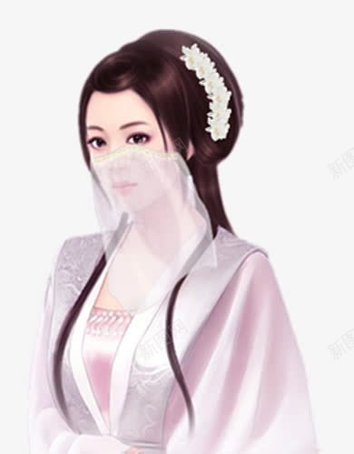 蒙面粉衣美女古风手绘png免抠素材_新图网 https://ixintu.com 古风 美女 面粉
