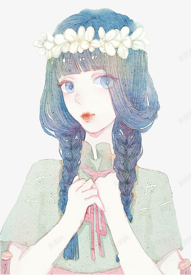 花环姑娘png免抠素材_新图网 https://ixintu.com 头戴花环 手绘 插画 装饰