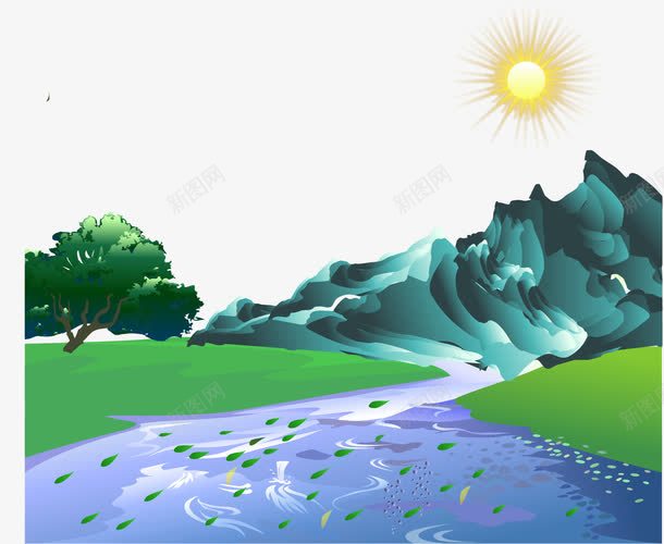 手绘野外风景png免抠素材_新图网 https://ixintu.com 大山 手绘 野外 风景