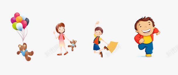 卡通版的小孩子们png免抠素材_新图网 https://ixintu.com 卡通版 孩子 手绘卡通版 气球