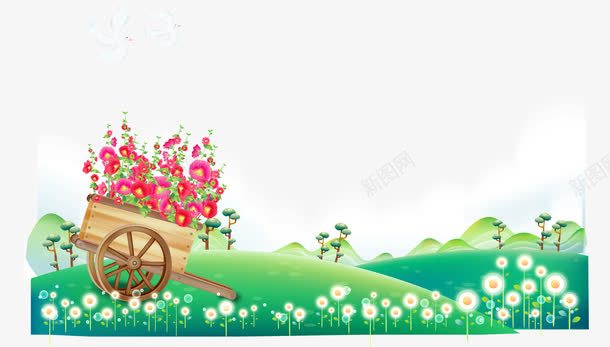 花车png免抠素材_新图网 https://ixintu.com 免费矢量下载 山坡 山林 插画 绿地 花车