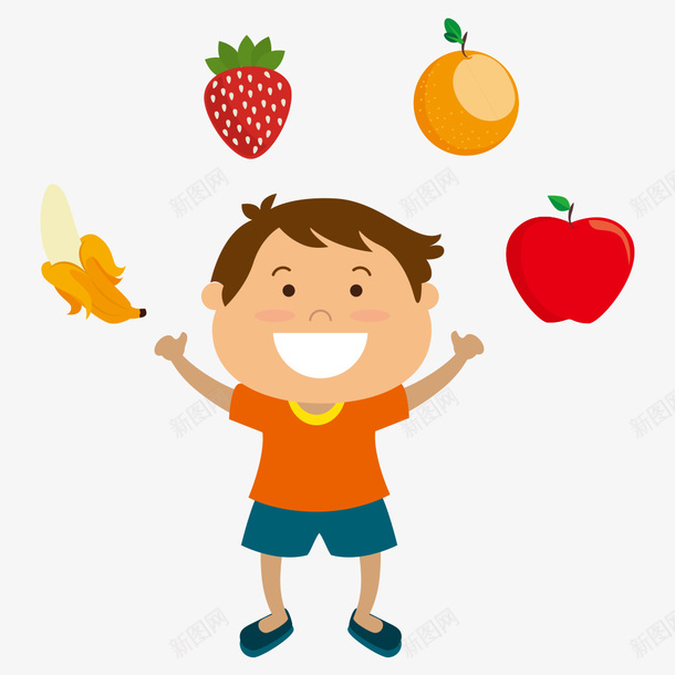 卡通小孩矢量图eps免抠素材_新图网 https://ixintu.com 人物 人物插画 卡通人物 水果 矢量人物 矢量小孩 矢量水果 矢量图
