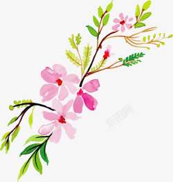 粉红色春天水彩花朵矢量图素材