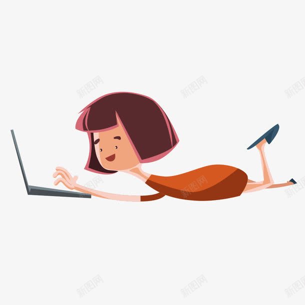 玩电脑的女孩png免抠素材_新图网 https://ixintu.com 人物 人物插画 卡通人物 女孩 玩电脑 矢量人物