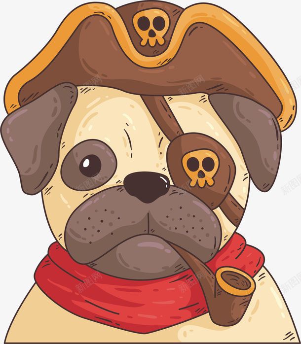 卡通狗狗海盗矢量图ai免抠素材_新图网 https://ixintu.com captain 海盗 海盗船长 狗狗海盗 独眼狗狗 独眼船长 矢量png 矢量图