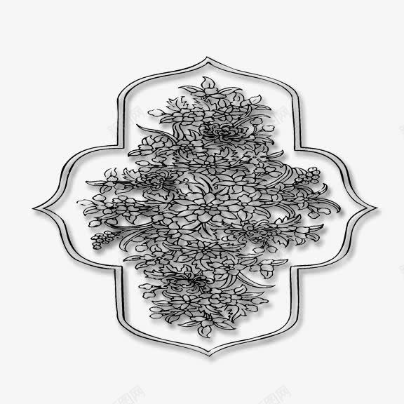 刺绣花纹中国风黑白花png免抠素材_新图网 https://ixintu.com 中国风 刺绣花纹 黑白花