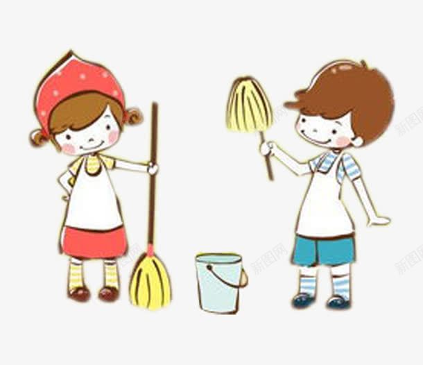 男孩女孩大扫除png免抠素材_新图网 https://ixintu.com 大扫除 女孩 年底大扫除 打扫 拖把 水桶 男孩