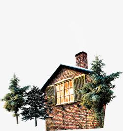 小房子冬季海报促销素材