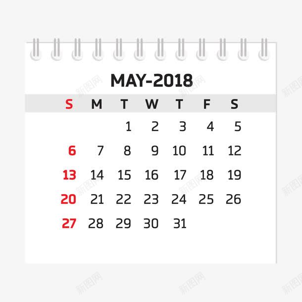 黑白色2018五月台历png免抠素材_新图网 https://ixintu.com 2018 2018台历 五月 台历 日常 白色 黑色