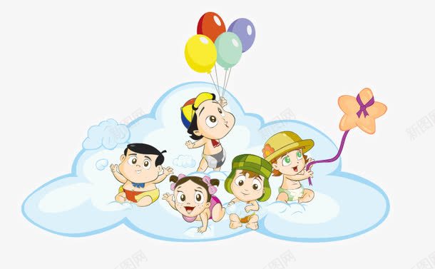 卡通手绘云朵儿童乐园png免抠素材_新图网 https://ixintu.com 云朵 卡通乐园 小伙伴 气球 玩耍