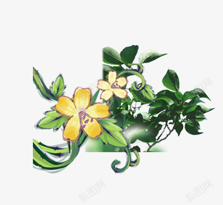 绿色树叶小花装饰psd免抠素材_新图网 https://ixintu.com 小花 树叶 绿色 装饰