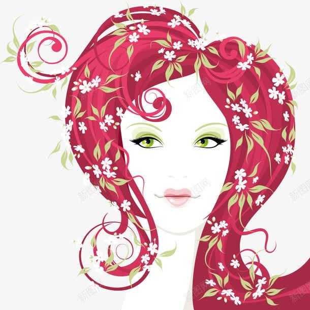小白花红发女孩插画png免抠素材_新图网 https://ixintu.com 头像 女孩 小白花 时尚女人 红发女孩插画 美女