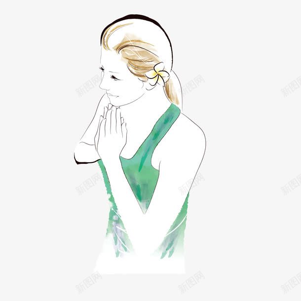 纹绣绿色背心祈祷美女png免抠素材_新图网 https://ixintu.com 祈祷 纹绣 纹绣美女 绿色 美女 背心