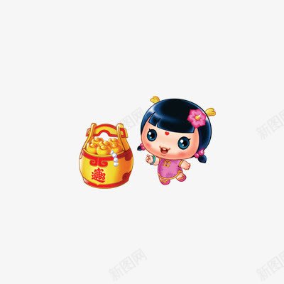 招财福童子女png免抠素材_新图网 https://ixintu.com 喜庆 招财 童子