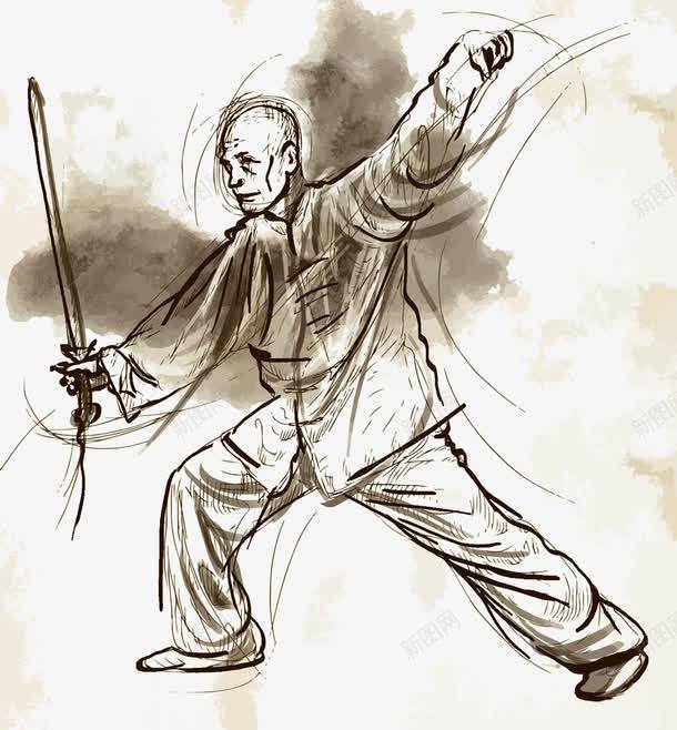 手绘剑士png免抠素材_新图网 https://ixintu.com 中国功夫 中国风 剑士 太极 手绘 男人