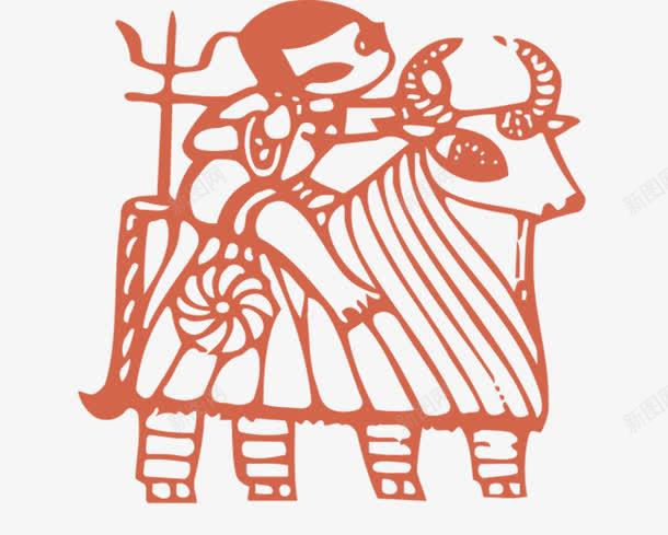 牛红色白描png免抠素材_新图网 https://ixintu.com 剪纸 动物 十二生肖 素描 雕花