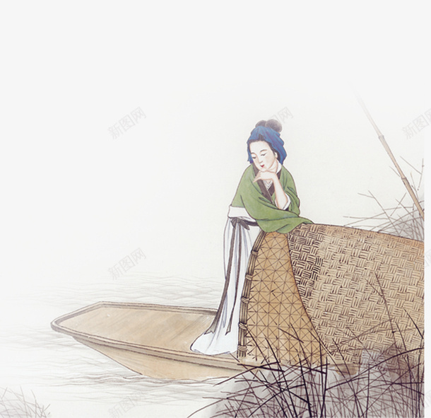 中国风png免抠素材_新图网 https://ixintu.com 中国风 仕女 古代仕女图 船