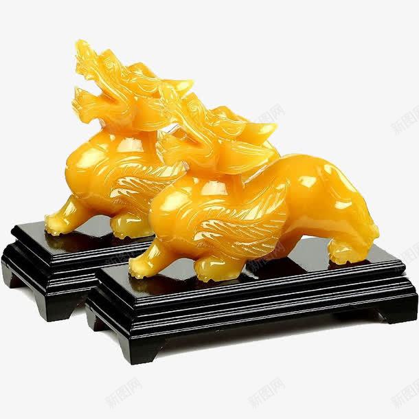 橙色一对貔貅png免抠素材_新图网 https://ixintu.com 产品实物 橙色貔貅 海报